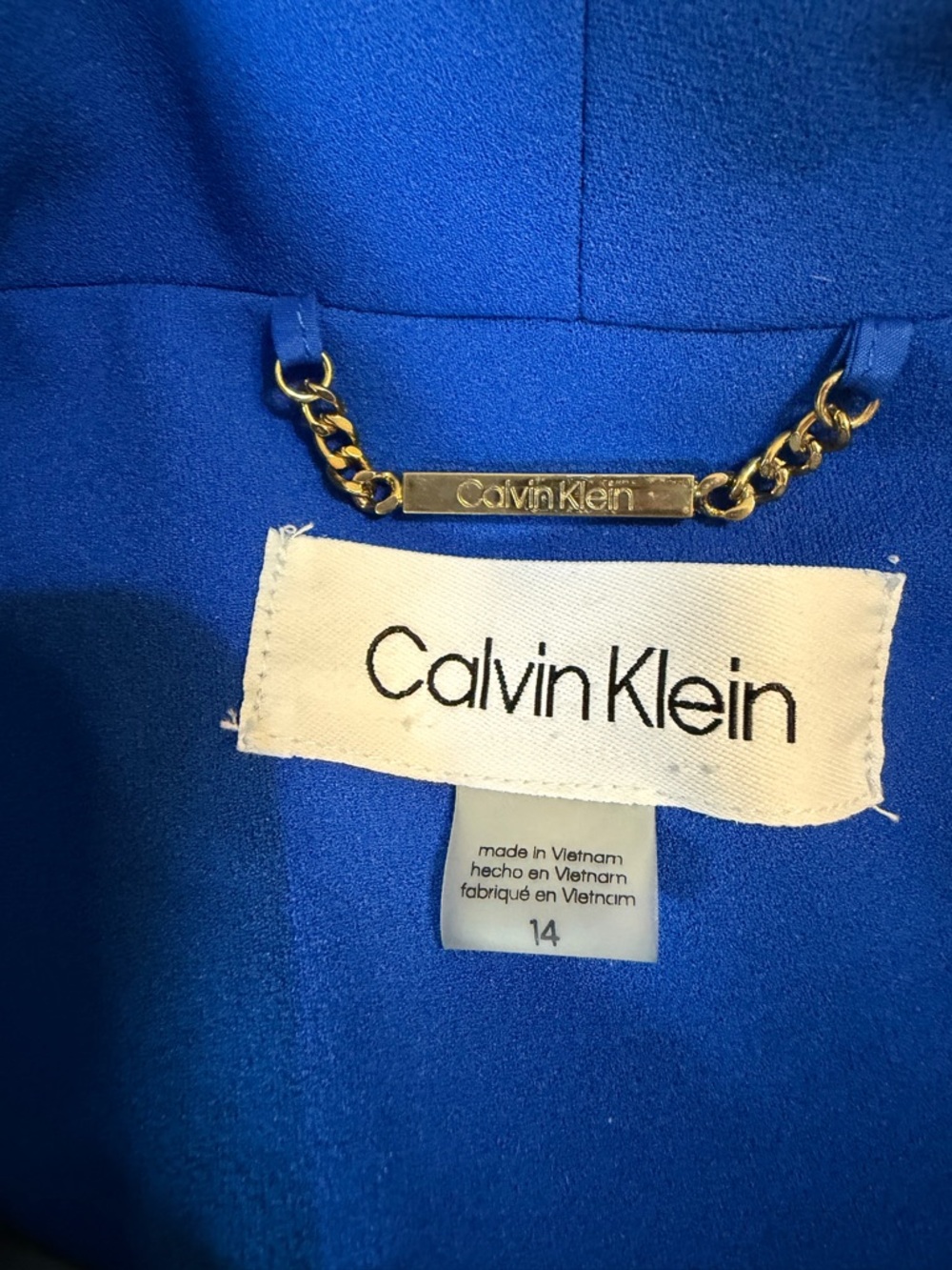 Calvin Klein Blue Blazer Size 14 One Button Career Jacket Chic Work - Picture 9 of 9